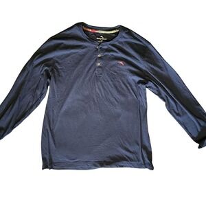 Tommy Bahama Mens Long Sleeve Henley Shirt Navy Blue Large